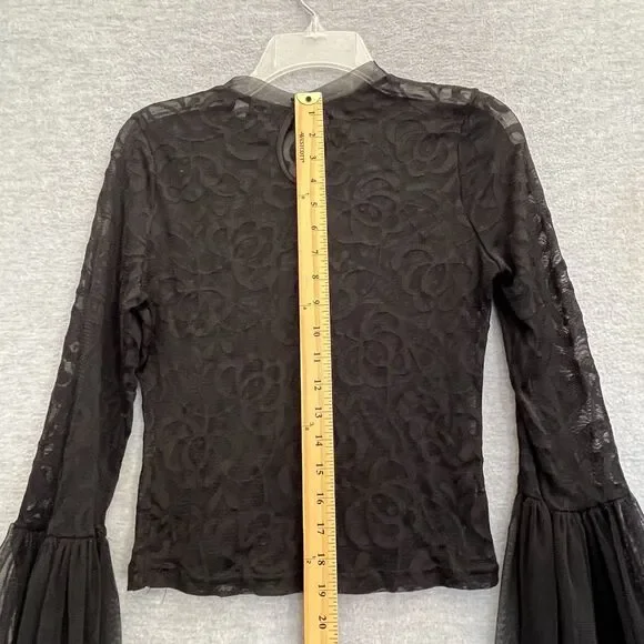 Haute Monde Whimsigoth Bell Sleeve Lace Top Size M Black Witchy Vamp Dark Fairy - Picture 9 of 10
